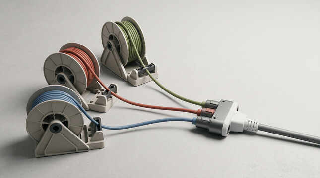 Three Cable Reels Connecting into One Main Connector Concept