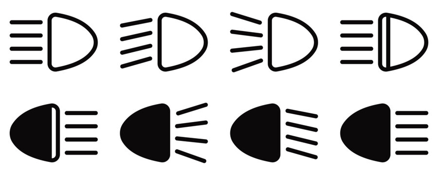 Car Headlight Vector Icon Set &ndash; Automotive Front Light, Beam and Vehicle Lighting 
Symbols