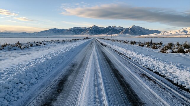 Winter road snow mountain landscape view background cold weather horizon