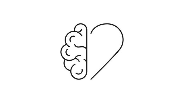Brain And Heart Animated Icon With Alpha Channel. Emotional Intelligence, Balance Between Logic And Emotion Motion Graphic. Mental Health And Wellbeing. On Transparent Background