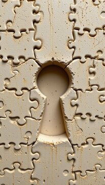 Plaster jigsaw pieces with a fine keyhole structure are shown from a clean premium close up perspective