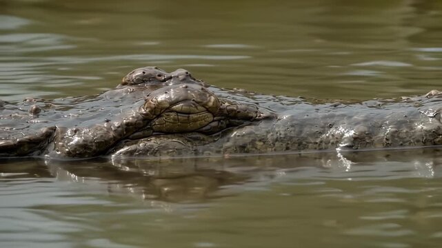 Crocodile head close-up at water surface