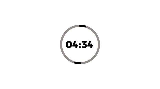Countdown icon 5 minute to 0 second countdown with round circle animation on white background.Abstract five minute to zero second countdown icon.Countdown icon,timer icon.