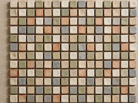 Multicolor mosaic tile pattern background with square stone blocks for interior design.