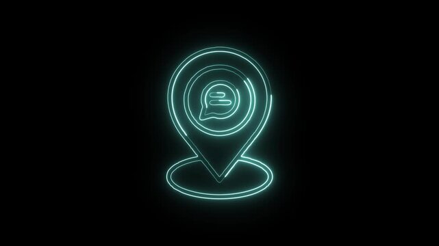 Chat Map Marker Icon Animation with Glowing Lines on Black Background