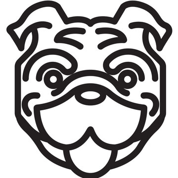 English bulldog breed sticking out its tongue line icon illustration