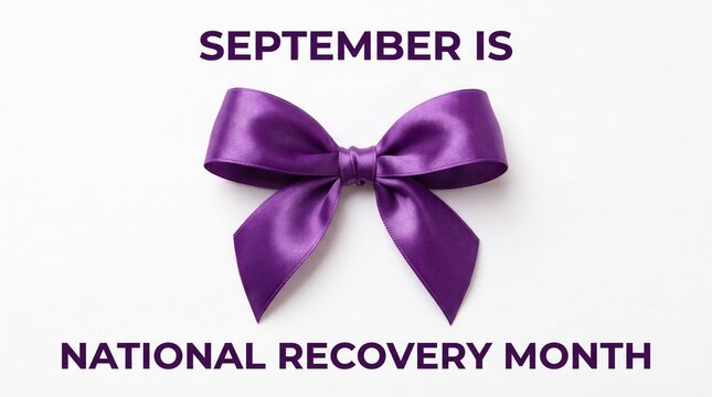 September is National Recovery Month clean white background with elegant purple silk ribbon