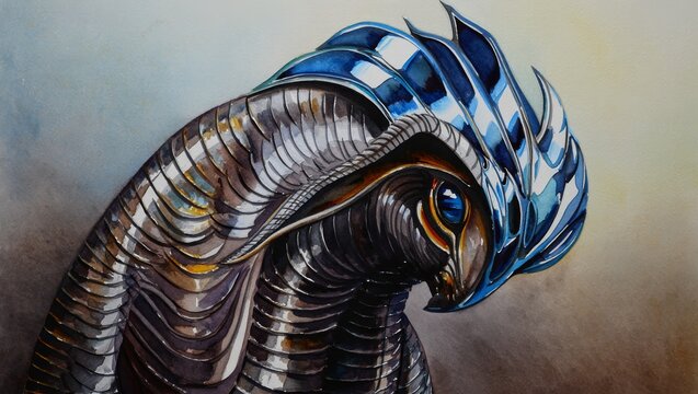 Watercolor Painting of a Mythical Serpent Creature