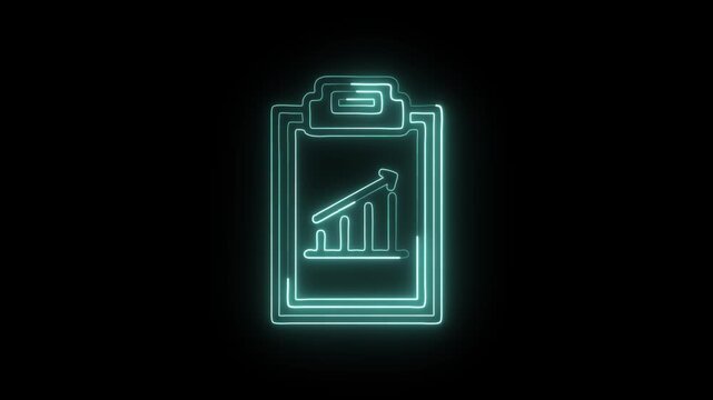 Performance Report Chart Icon Animation with Glowing Lines on Black Background