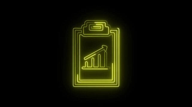 Performance Report Chart Icon Animation with Glowing Lines on Black Background