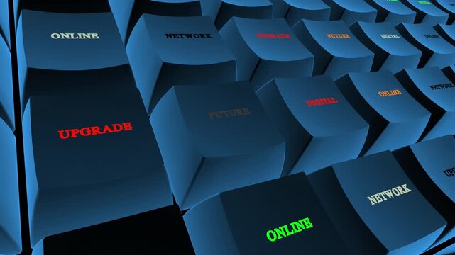 An illuminated blue key animation highlighting digital transformation, future technology, network upgrades, and online connectivity concepts.