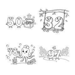 Fototapeta premium Black and white of birthday celebrations with cakes and balloons