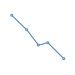 Obraz premium A blue line graph against a black background showing a declining trend through five circular data points connected by segments.