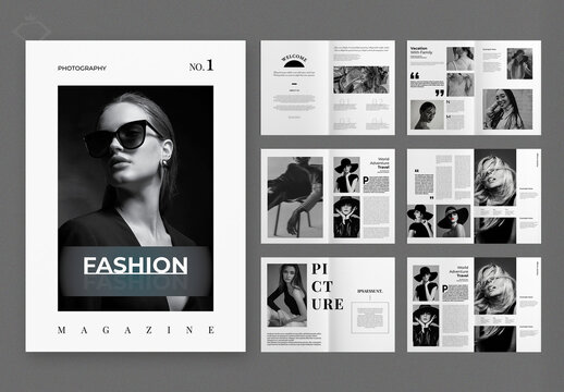 Black and White Fashion Magazine Template Layout