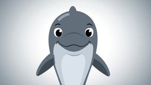 Smiling cartoon dolphin illustration on gray background