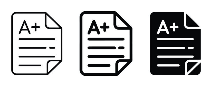 A+ Grade Icons, Academic Achievement Symbols, School Report Card Vector Set