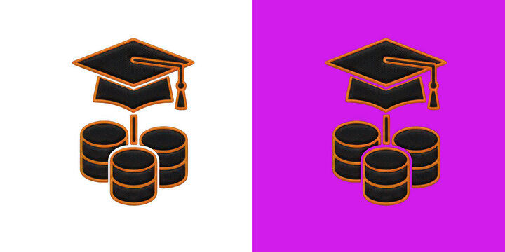 Embroidered graduation cap and database server icon set