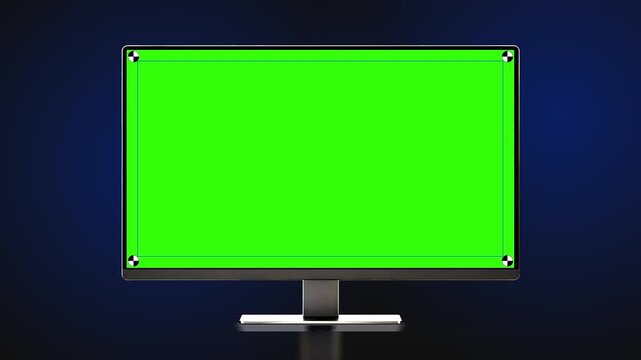 Realistic computer monitor screen, pc widescreen display frame animates onto the screen. computer display mock up concept graphic template. 4k chroma key. Track points. multi purpose.