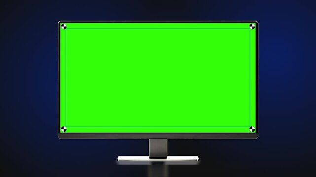 Realistic computer monitor screen, pc widescreen display frame animates onto the screen. computer display mock up concept graphic template. 4k chroma key. Track points. multi purpose.