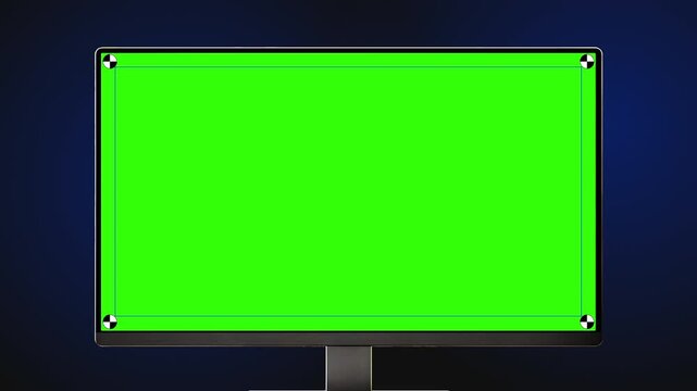 Realistic computer monitor screen, pc widescreen display frame animates onto the screen. computer display mock up concept graphic template. 4k chroma key. Track points. multi purpose.