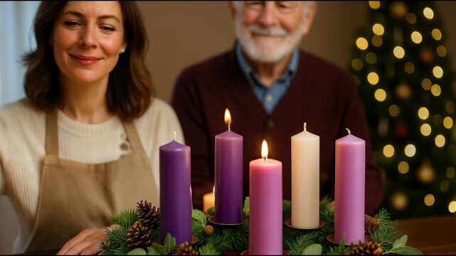 Close Up Hands Lighting a Candle with Match