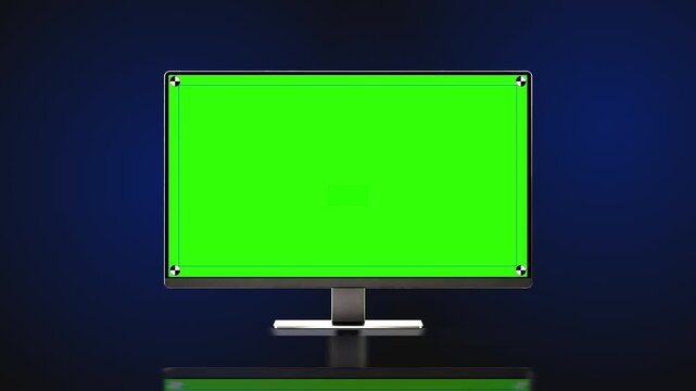 Realistic computer monitor screen, pc widescreen display frame animates onto the screen. computer display mock up concept graphic template. 4k chroma key. Track points. multi purpose.