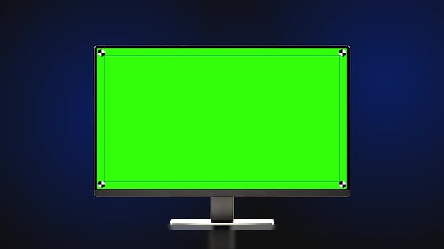 Realistic computer monitor screen, pc widescreen display frame animates onto the screen. computer display mock up concept graphic template. 4k chroma key. Track points. multi purpose.
