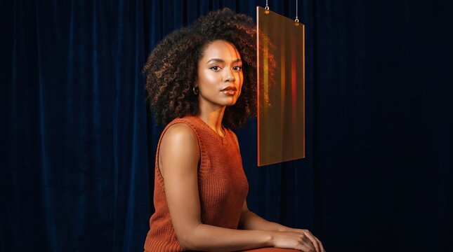 Curly hair portrait with saturated spectral refraction