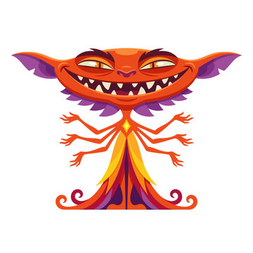 Funny orange monster with multiple arms and wide grin displays a playful personality in this fantasy character design which showcases a colorful mythical creature perfect for creative media