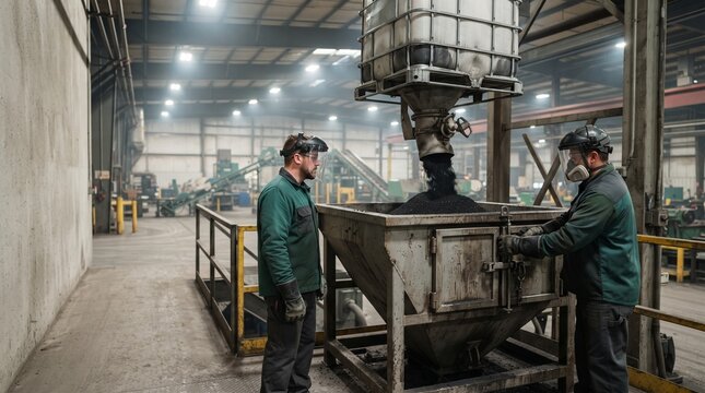 Protected technicians receive granular battery recycling feedstock