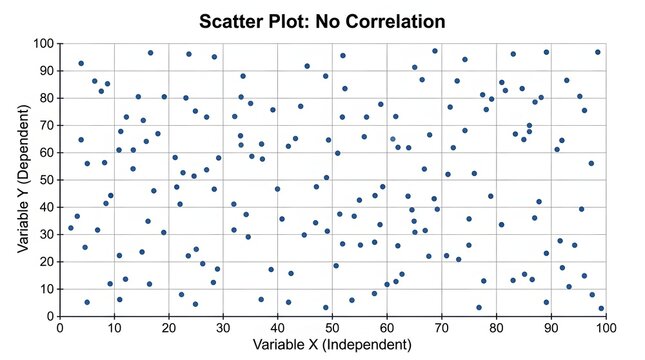 Scatter Plot Showing No Correlation: A visual representation of a scatter plot demonstrating no apparent correlation between Variable X (Independent) and Variable Y (Dependent).