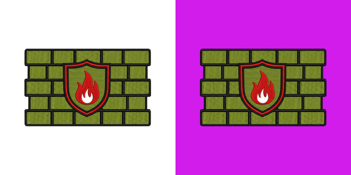Embroidered firewall symbol with shield and flame icon patch transparent png