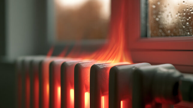 Un radiateur qui chauffe dans une pi&egrave;ce avec des fen&ecirc;tres humides
