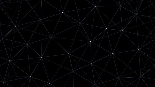 complex digital plexus network or constellation connecting information nodes through thin white lines in slow motion
