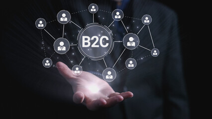 Fototapeta premium B2C strategy focus on delivery products directly to consumers. Successful B2C model enhance consumer engagement, streamline B2C logistics, and boost consumer satisfaction through digital retail. Elide