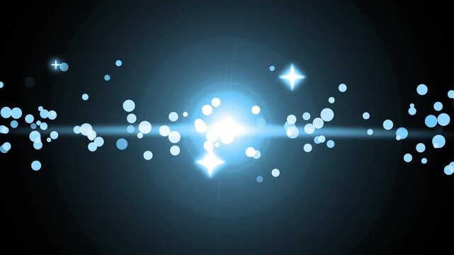 Abstract light streak with glowing particles and stars on a dark background animation