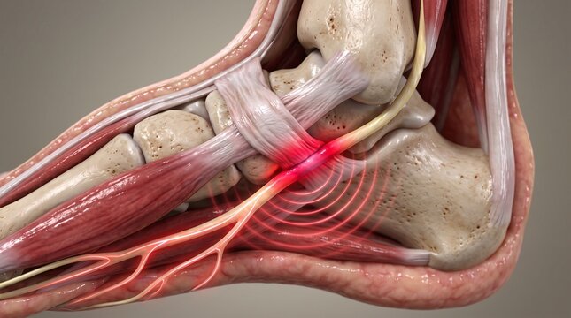 Medical Illustration of Flexor Retinaculum Compressing the Posterior Tibial Nerve