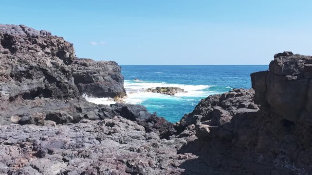 Charco Azul Volcanic Rocks and Atlantic Ocean View in La Palma