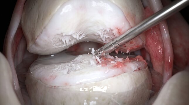 Arthroscopic POV of Ankle Joint Showing Cartilage Damage and Surgical Debridement