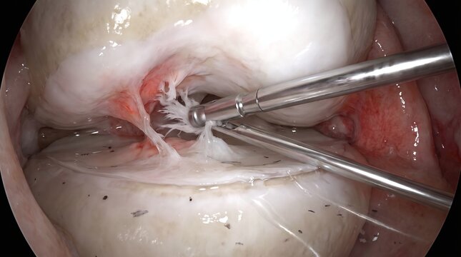 Arthroscopic Ankle Debridement with Surgical Instruments Inside Injured Join