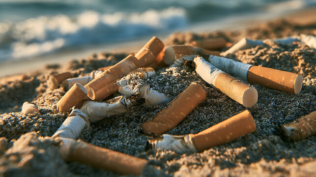 Des m&eacute;gots de cigarettes sur une plage pendant la journ&eacute;e