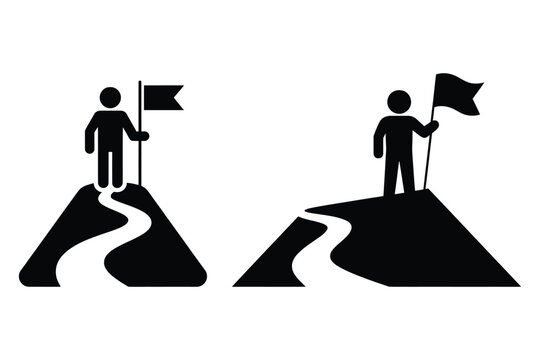 Person with a flag on top of a mountain