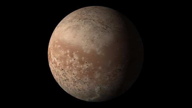 A cinematic rotating dwarf planet haumea in deep space, capturing its unique elongated shape and two moons.