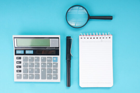 Top View of Financial Planning Tools and Notepad for Business Audit
