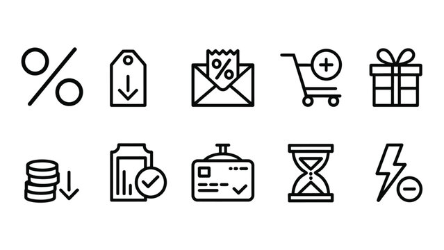 Set of thin line shopping and discount icons