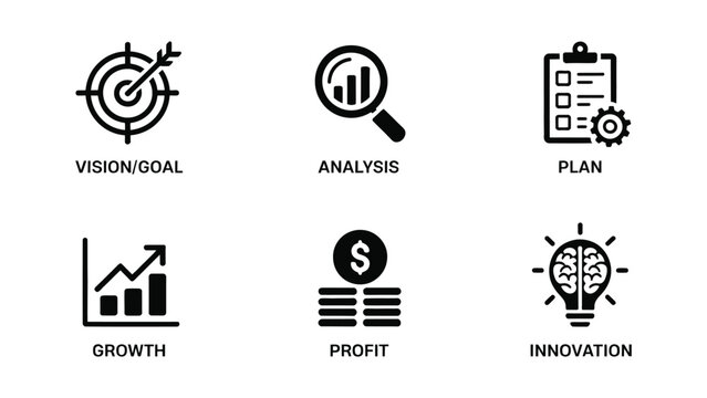 Business and marketing icons, vision, analysis, plan, profit
