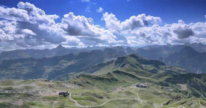 Wide Alpine panorama from Nebelhorn summit near Oberstdorf