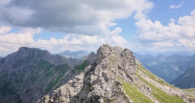 Dramatic rocky peak panorama from Nebelhorn near Oberstdorf