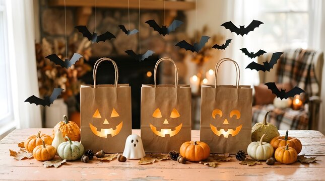 A delightfully spooky halloween mantel display featuring glowing jack o lantern lanterns pumpkins and decorative bats perfect for festive autumn celebrations