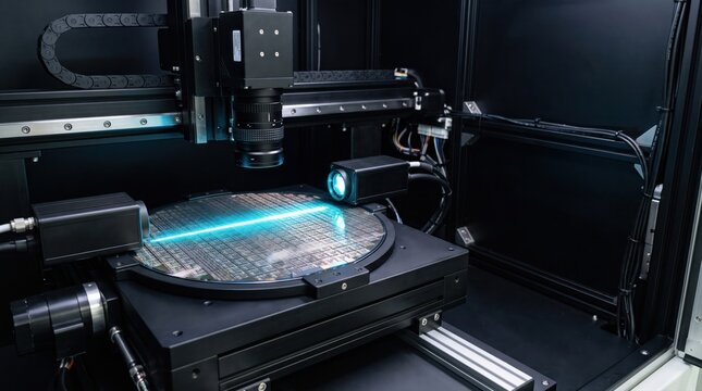 Automated laser metrology system scanning silicon wafer for semiconductor inspection
